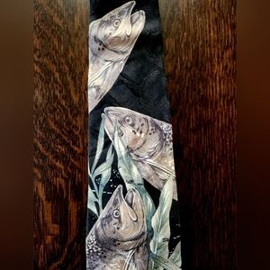 Vintage π Fisherman Fish Wembley Silk Necktie Black Beige EUC $18